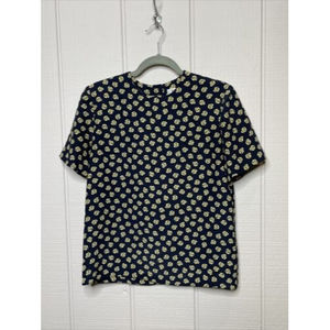Vintage Women’s Le Suit Size 6 Blouse Top Shirt Navy And Tan Floral Print 80s